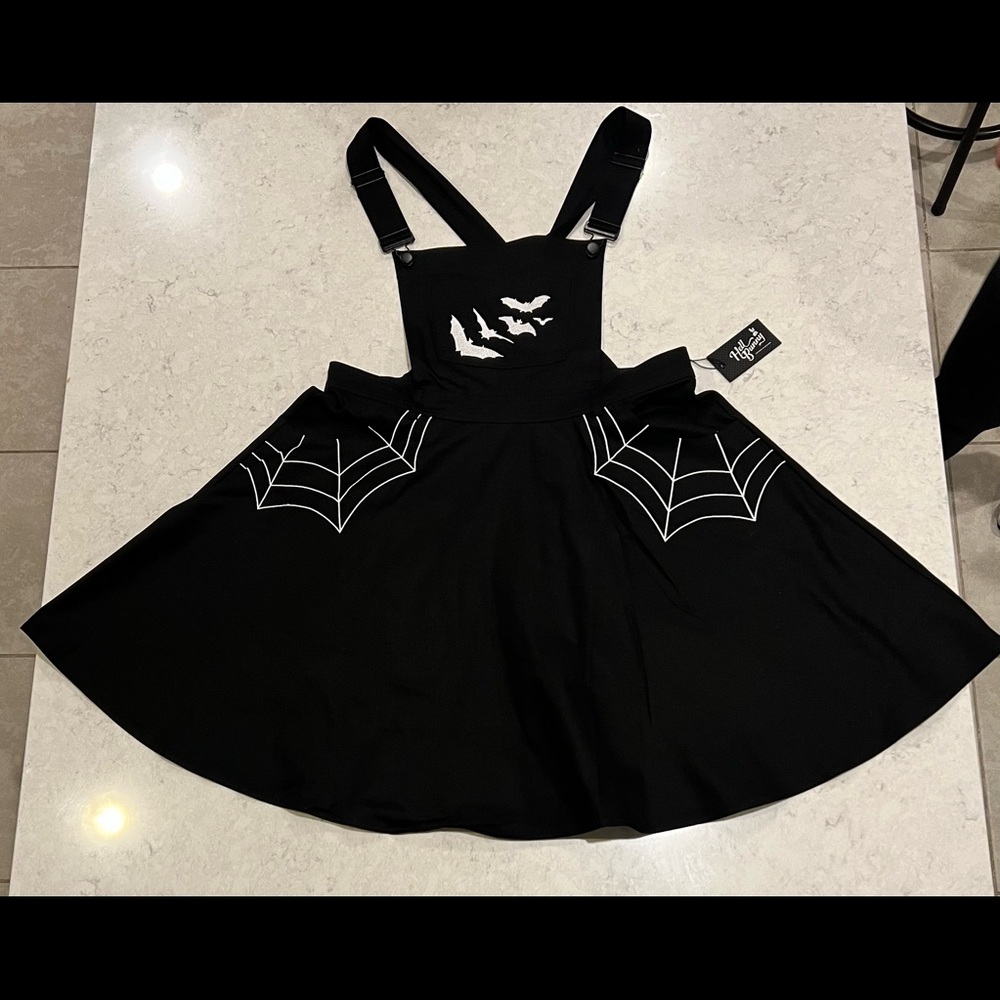 Hell Bunny Black Spiderweb & Bats Miss Muffet Pinafore Dress
